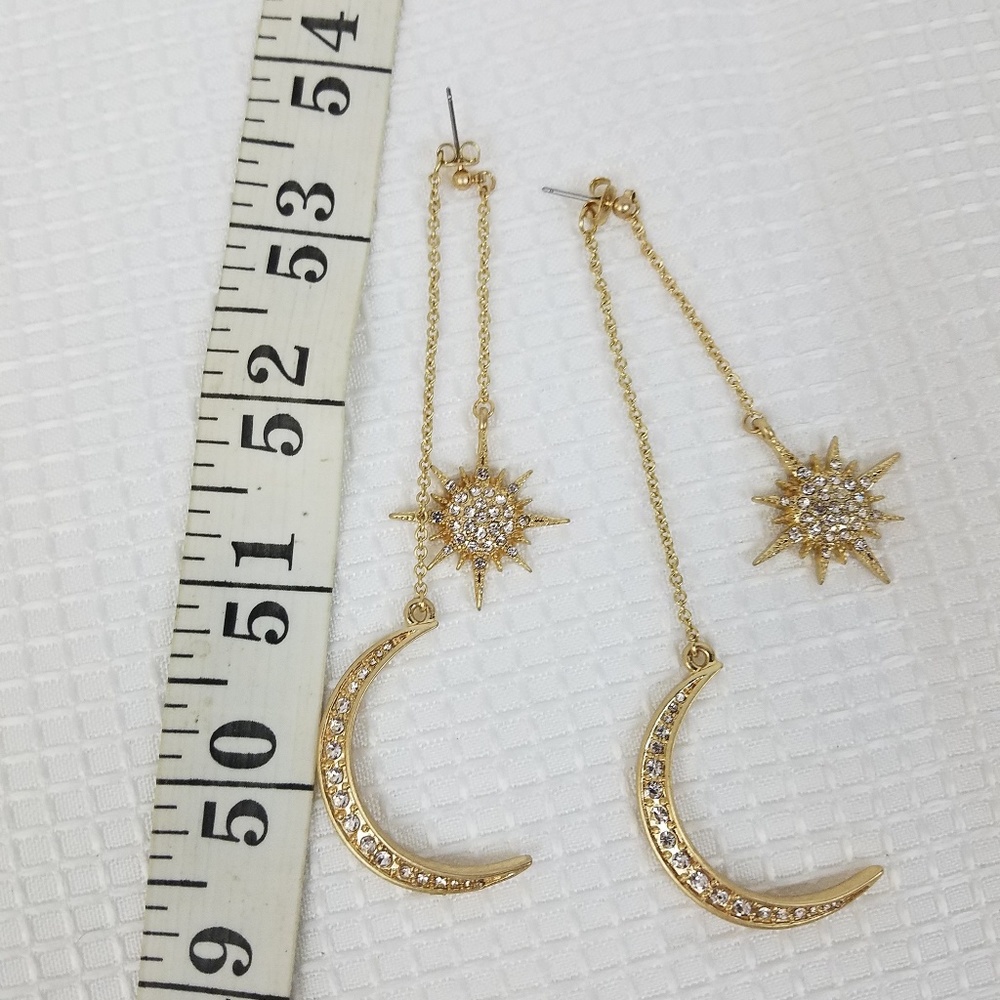 Celestial Statement Moon Starburst GOLD Earrings - Picture 6 of 8